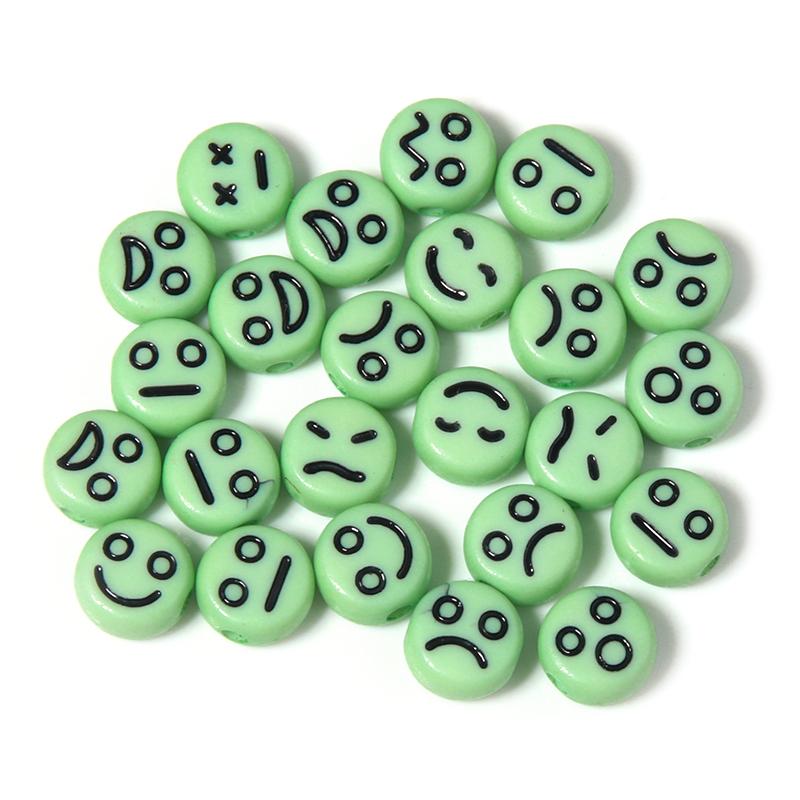 100Pcs/Lot 7mm Acrylic Beads Emoticon Pattern Color Flat Round Hole Size 1.3mm Beads Diy Cute Bracelet Necklace Accessories