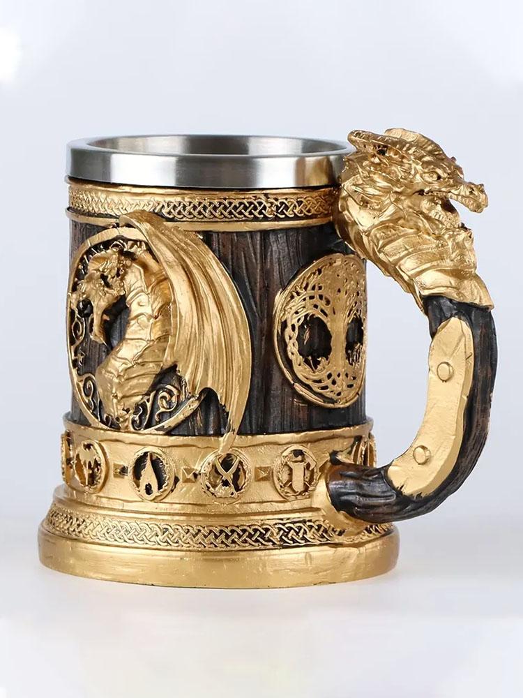 

1pc Retro golden wing dragon stainless steel water cup, creative resin cup, summer drink cup, coffee cup. Man, Father s Day gift