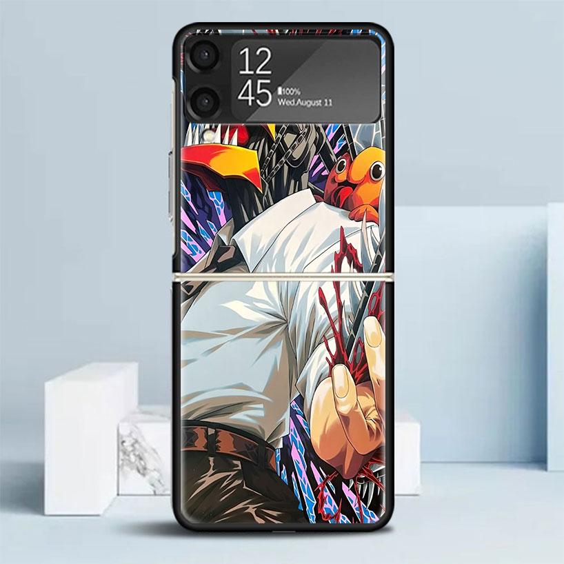 C-Chainsaw Mans Denji Black Cover for Samsung Galaxy Z Flip 7 6 5 4 3 5G Phone Case Flip7 Flip6 Flip5 Flip4 Flip3 Pattern Case G