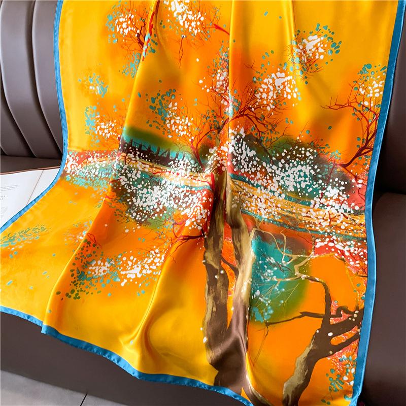 New simple and versatile geometric fashion scarf women's thin simulated silk shawl sunscreen long large size silk