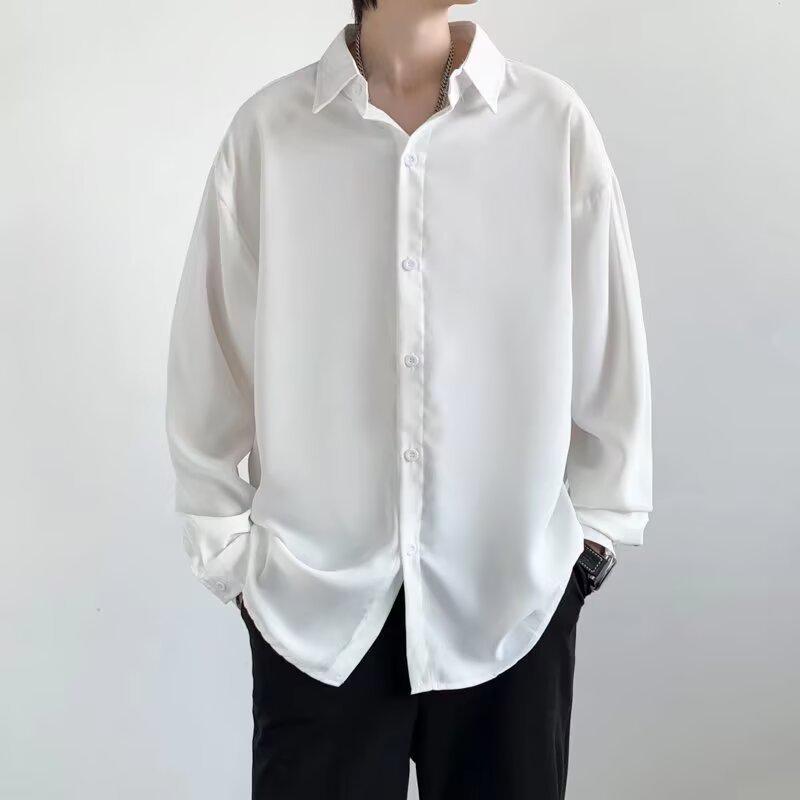 2026 Spring/Summer High-End Men's Loose Korean Style Solid Color Long Sleeve Casual Shirt