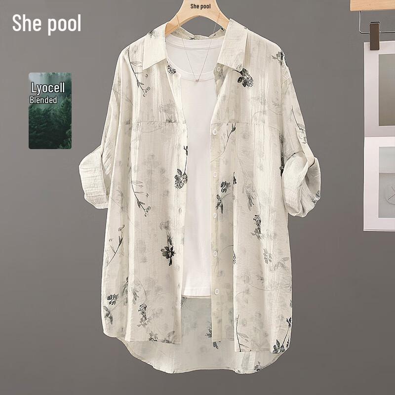 Women s Chinese Style Floral Print Loose Mid-Length Shirt XL