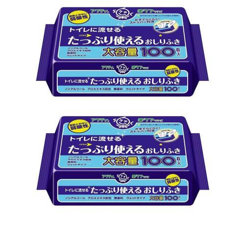 Bulk Purchase: Acty Flushable Baby Wipes, 20 X 15 Cm, 100 Wipes (Easy One-Hand Dispensing Stopper) X 2 Packs