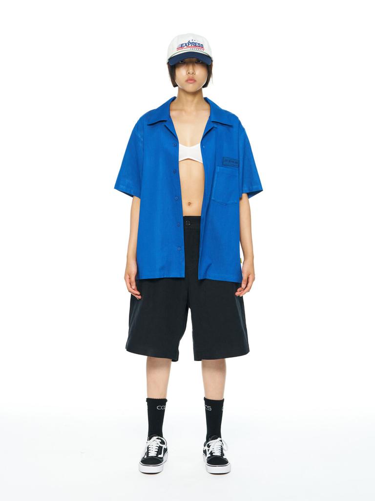 Ssississieseu Blue Camp Collar Shirts