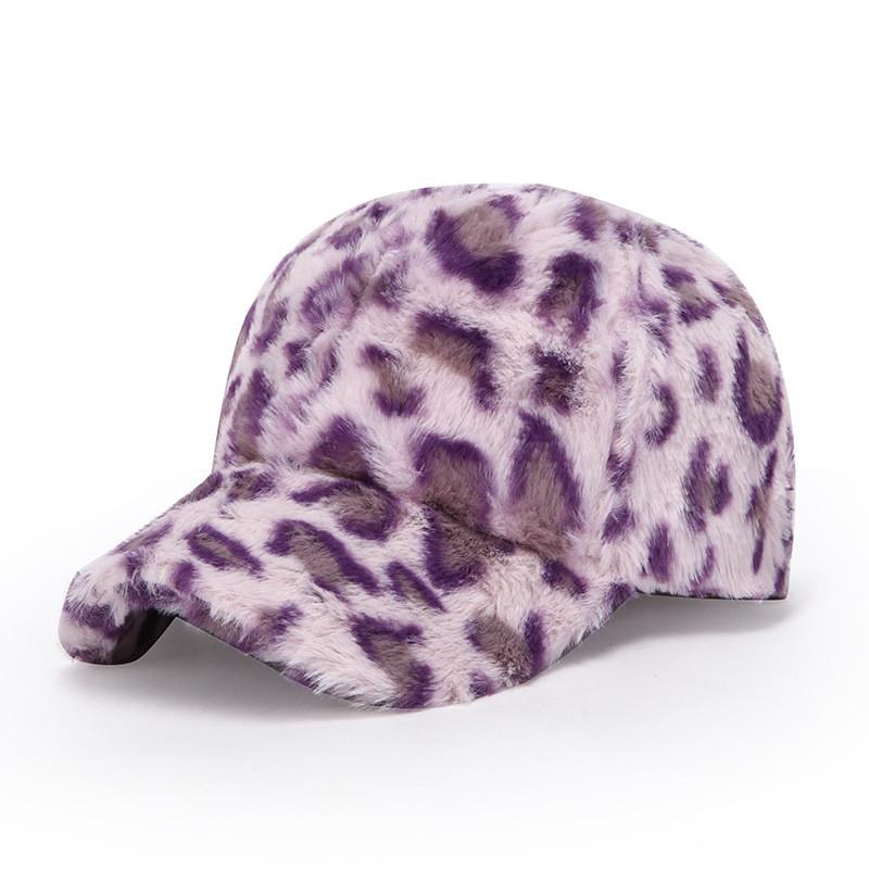 Leopard Print Plush Baseball Cap Winter Warm Hat For Women