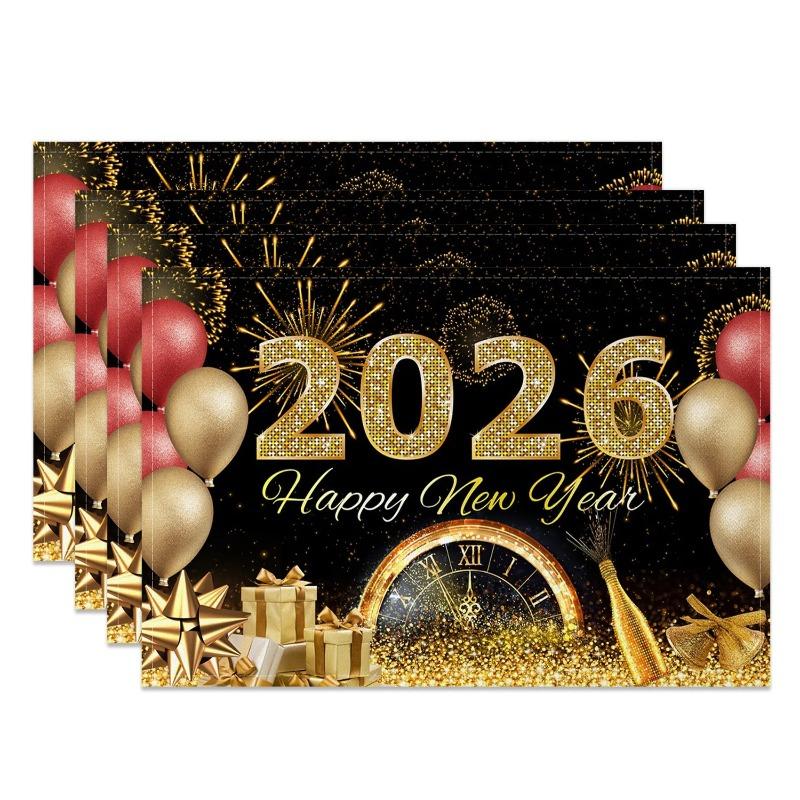 4/6/8 Stück Neujahr Glitzer Platzset Feuerwerk Design Festliche Esstischdeko Schimmernde Feier Weihnachtsessen Matte