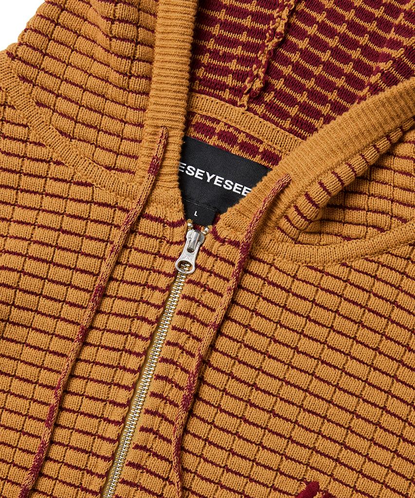 Yeseyesee Brick Pattern Knit Zip Hoodie Yellow