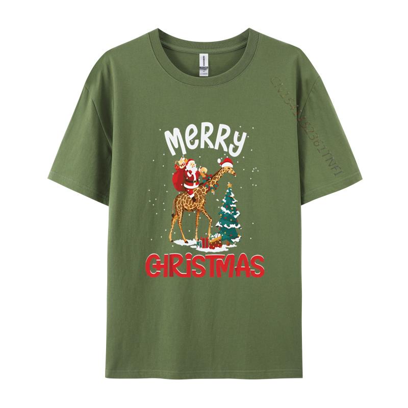 Merry Christmas Giraffe Riding Santa Tshirts Birthday Party Premium TShirt Fashionable Geek Tops Tees Cotton Top TShirts