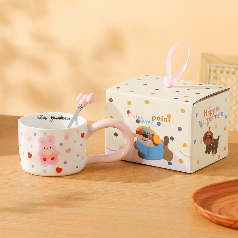 Roztomilý keramický hrnek s puntíky, domácí kávový hrnek, kreslený hrnek pro pár, kreativní hrnek na vodu, keramický snídaňový hrnek