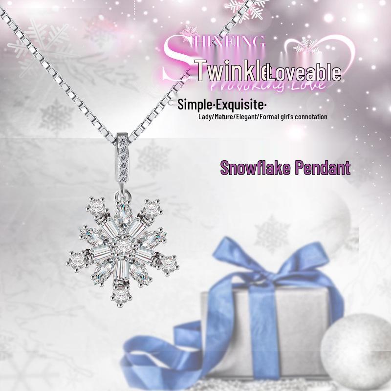 925 Sterling Silver Snowflake Pendant Clavicle Necklace - Christmas Jewelry Gift