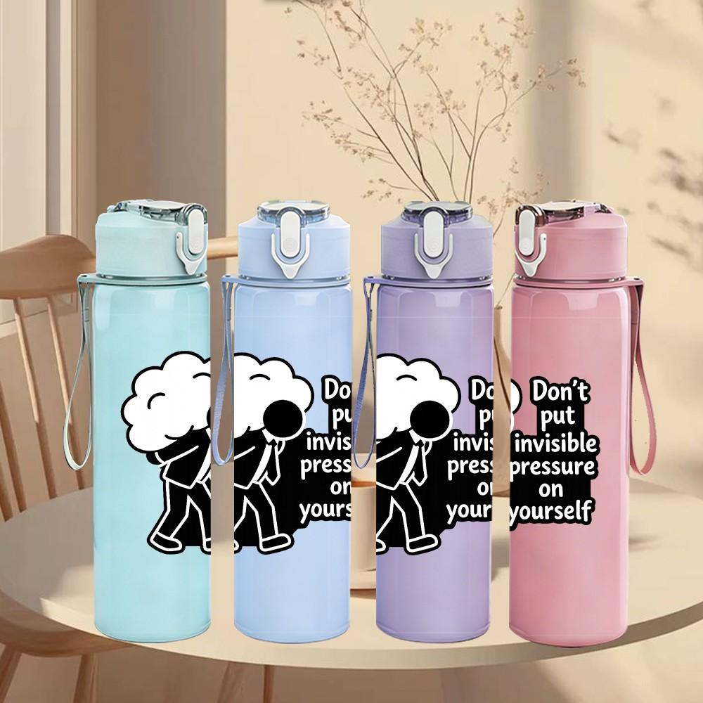 1PC Fight The Haze Slogan Print 750ml Color Plastic Sports Water Bottle Leakproof Flip Straw Lid Suitable for Sports Office Home Use