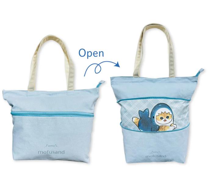 Mofusand Stretchable Tote Bag L Size ( Blue ) Japan NEW