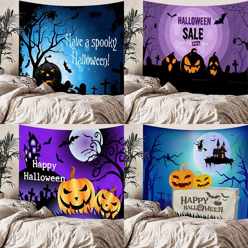 Home bedside room decoration Halloween tapestry, witch skull ghost print hanging cloth, background wall covering