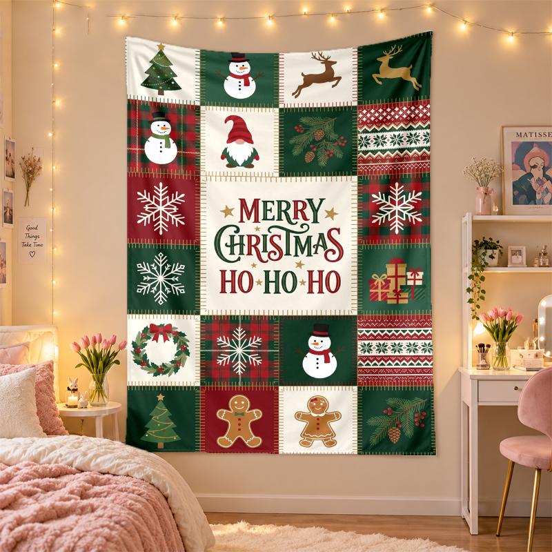 Weihnachtlich bedruckter Wandteppich für Schlafzimmer Wohnzimmer Wanddekoration Feiertagsgeschenk