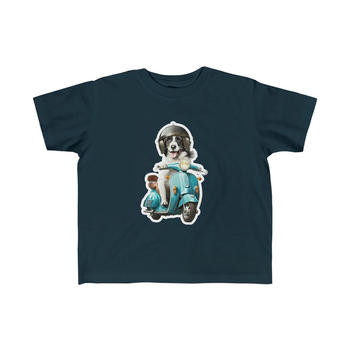 

US Kids 2Y 6Y - Cute dog on an Italian Vespa scooter - cute funny pet - Toddlers S