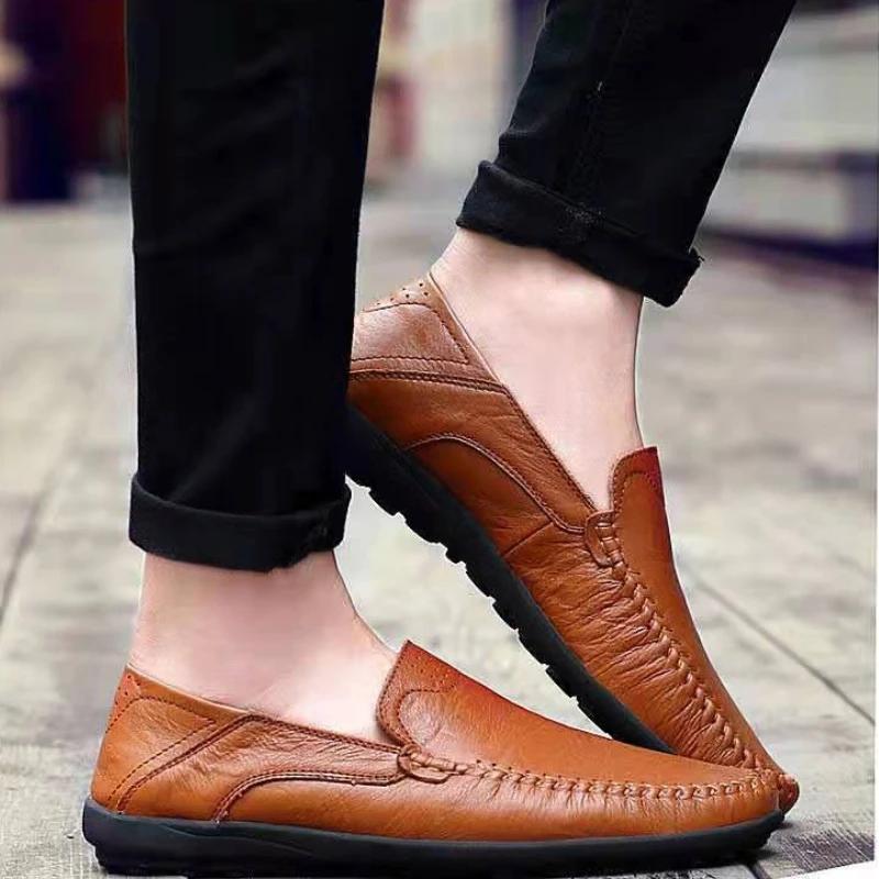 Fashion Men Leather Shoes Men Spring Loafers Slip on Business Casual Leather Shoes Classic Soft Moccasins Hombre Breathable Flats Shoes