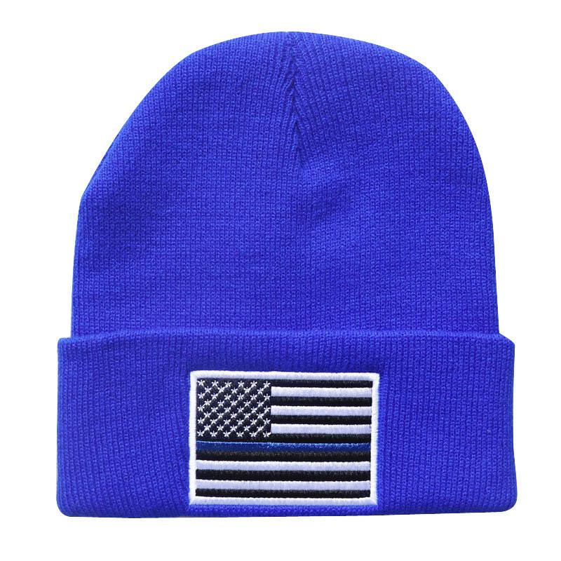 Popular In Europe and America, American Flag Embroidered Knitted Beanie Hat Autumn and Winter Warm Hats for Men and Women