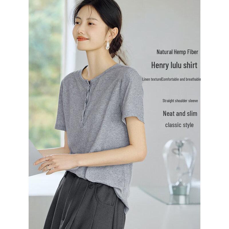 XWI Women s Ramie Blend Henley Twist Knot T-Shirt S