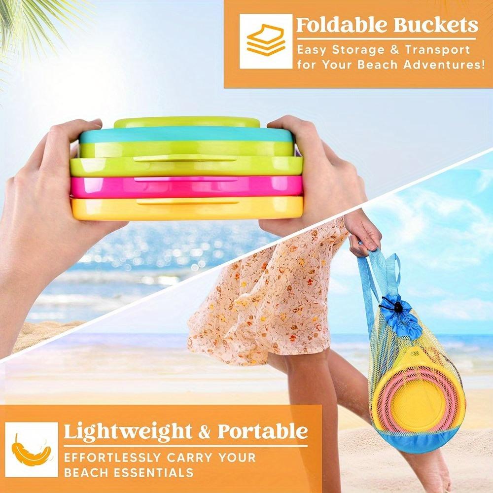 Packs Foldable Beach Bucket Set Shovels Mesh Backpack Kids Camping Gear Travelling Fishing Water Pail JOYFY 3 with and for Kid Friendly Entertaining