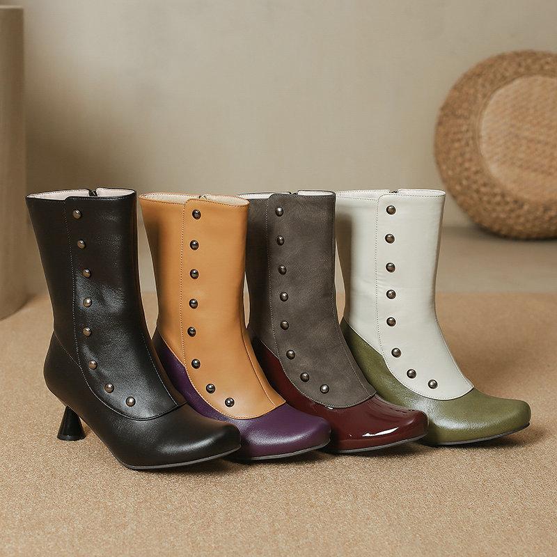 

Новые модные большие женские ботинки с боковой молнией на пуговицах