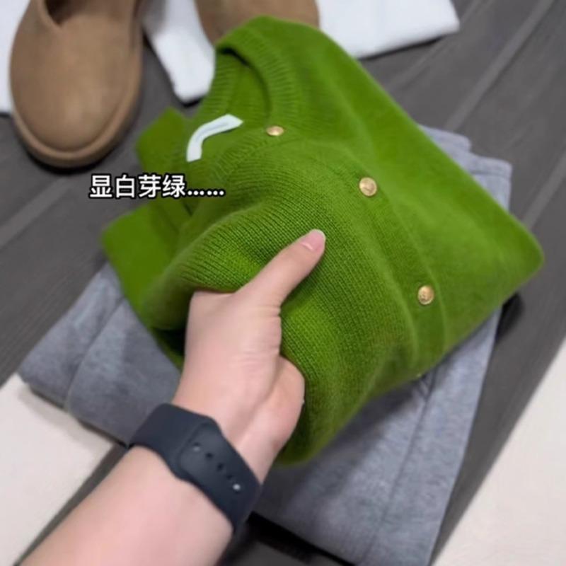 Autumn and winter popular new small green knitted cardigan sweater femininity white soft waxy top coat