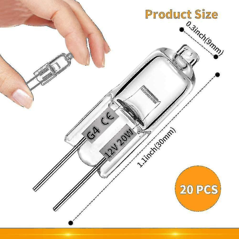 20 Pcs G4 Halogen Bulbs,20w 12v Halogen Light Bulbs 2 Pin Clear Lamp Bulb,for Cooker Lighting,signa