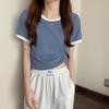 Contrasting Color Round Neck Short-sleeved Shirt Women's New Summer Bottoming Shirt Korean Version Slim-fitting Short Student Top Tide