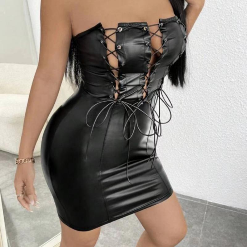 Sex underwear sexy tube top tight leather strap dress temptation hollow one-piece hip skirt