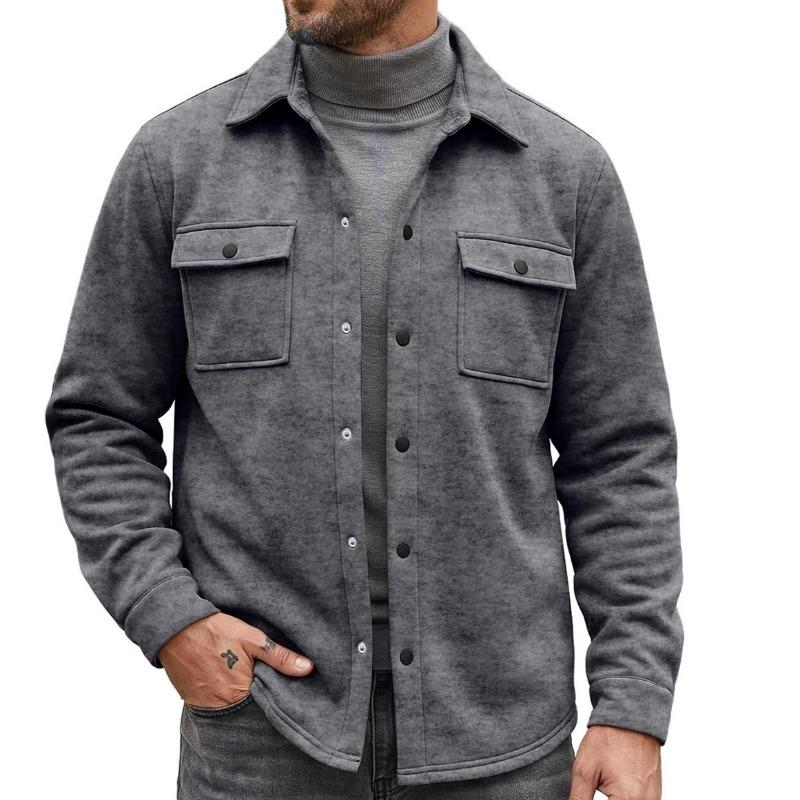 Men S Solid Color Casual Turn Down Collar Single Breasted Long Sleeve Jacket
