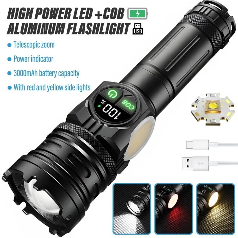 High Power LED Flashlight TYPE-C Rechargeable Aluminum Torch Outdoor Searchlight Portable Camping Light with Telescopic Zoom