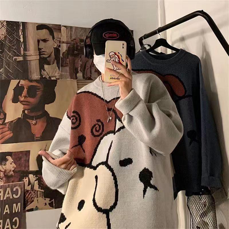 Herbst Winter Pullover männer Verdickt Koreanischen Stil Lose Rundhals Pullover Basis Shirt Cartoon Trendy Paar der Gestrickte Hemd