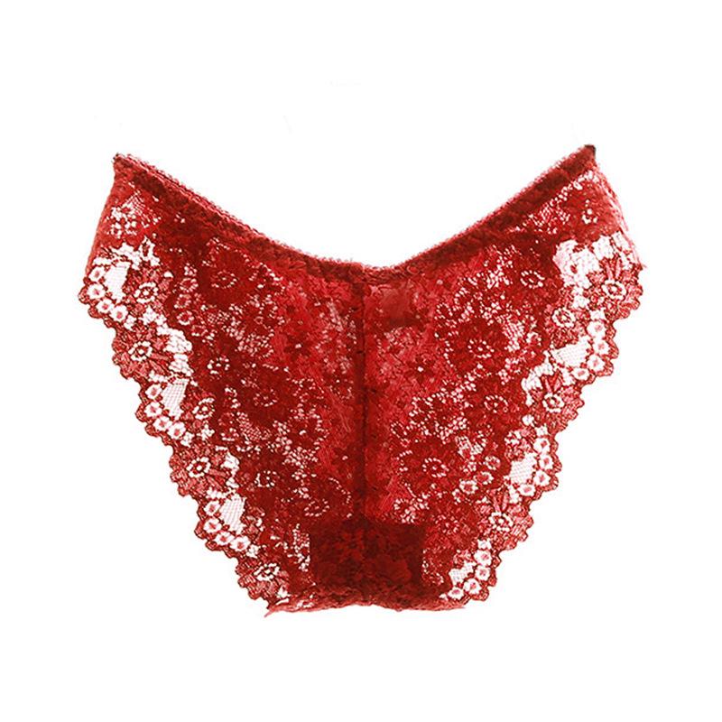 Vintage Lace Panties Soild Color Breathable Underwear Women French Sexy Lace Bow Lingerie Female Mid-waist Thin Mesh Briefs XXL