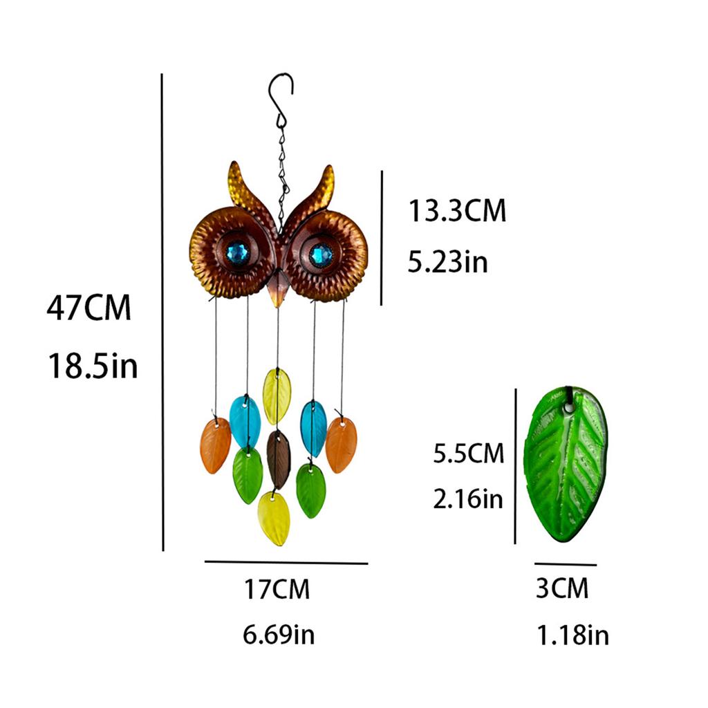 Iron Owl Stained Glass Suncatcher with 9 Leaves Garden Yard Hanging Decor Art Craft