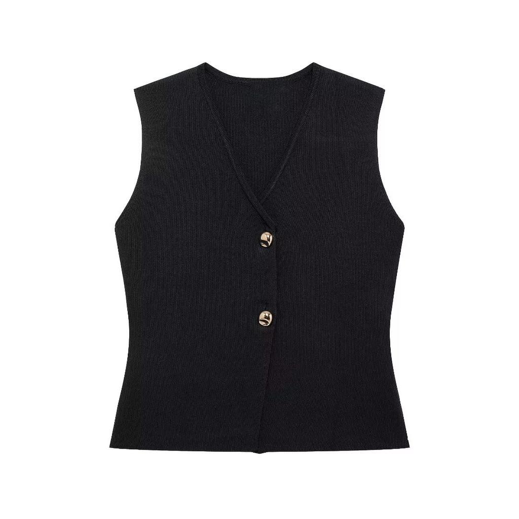 DAFIFY  Women's Fashion Casual Spring Fall Solid Color Print Sleeveless V-Neck Sweaters