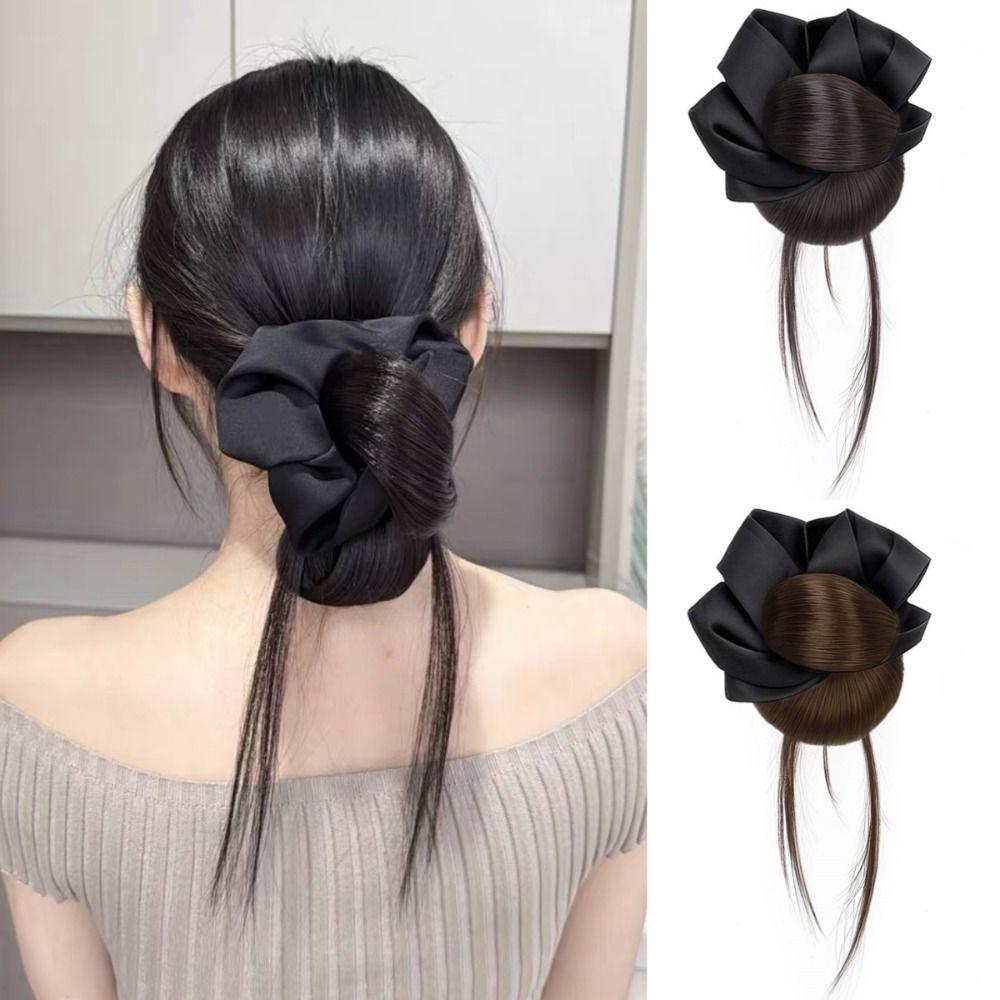 Scrunchie Flower Bun Head Wig Claw Clip Ball Head Wig Korean Style False Hair Pieces  Daily Use