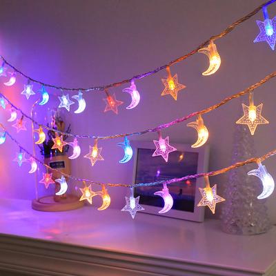 LED Colorful Star and Moon Decoration Atmosphere Lamp String Fairy Decoration Hanging Lamp for Home Garden Camping and Gathering