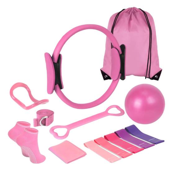 13Pcs/Set Yoga Fitness Kit with Pilates Ring Yoga Ring Ball Grip Socks Booty Band Figure 8 Resistance Band Stretching Belt Home Gym Fitness Equipment