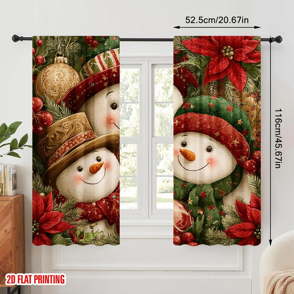 2pcs,2D Plane Printing Pattern Curtains Christmas Snowman3 Polyester (without Rod) Decorations For Home for Bedroom, Living Room