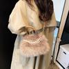 Hairy Handbag Pearl Chain Plush Small Square Bag For Women Fashion Elegant Shoulder Crossbody Bag Autumn Winter Versatile Totes