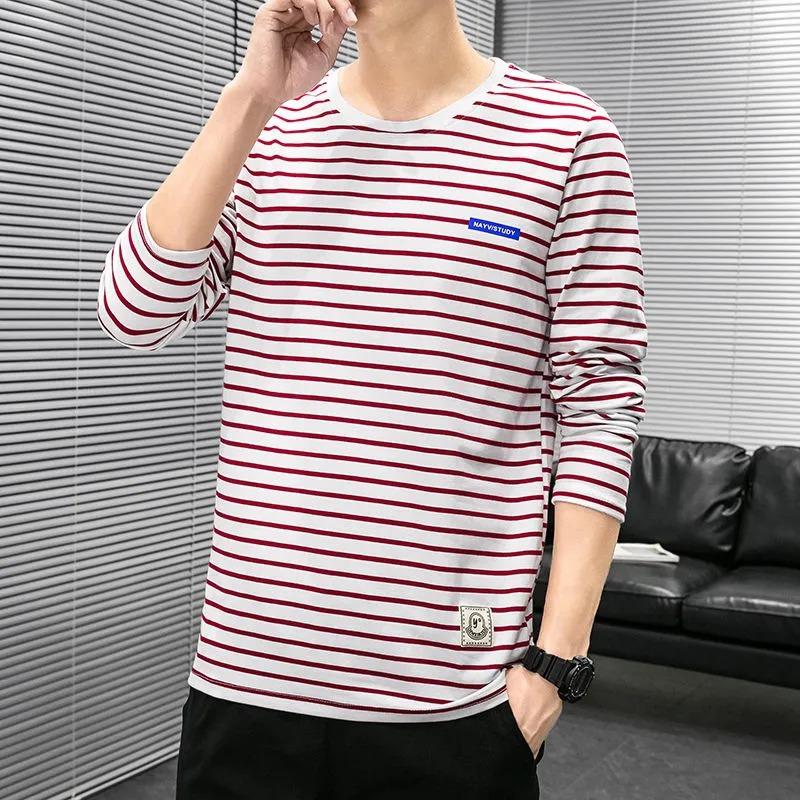 Men s Striped Long-Sleeve T-Shirt Casual Round Neck Printed Top Comfortable Daily Wear M