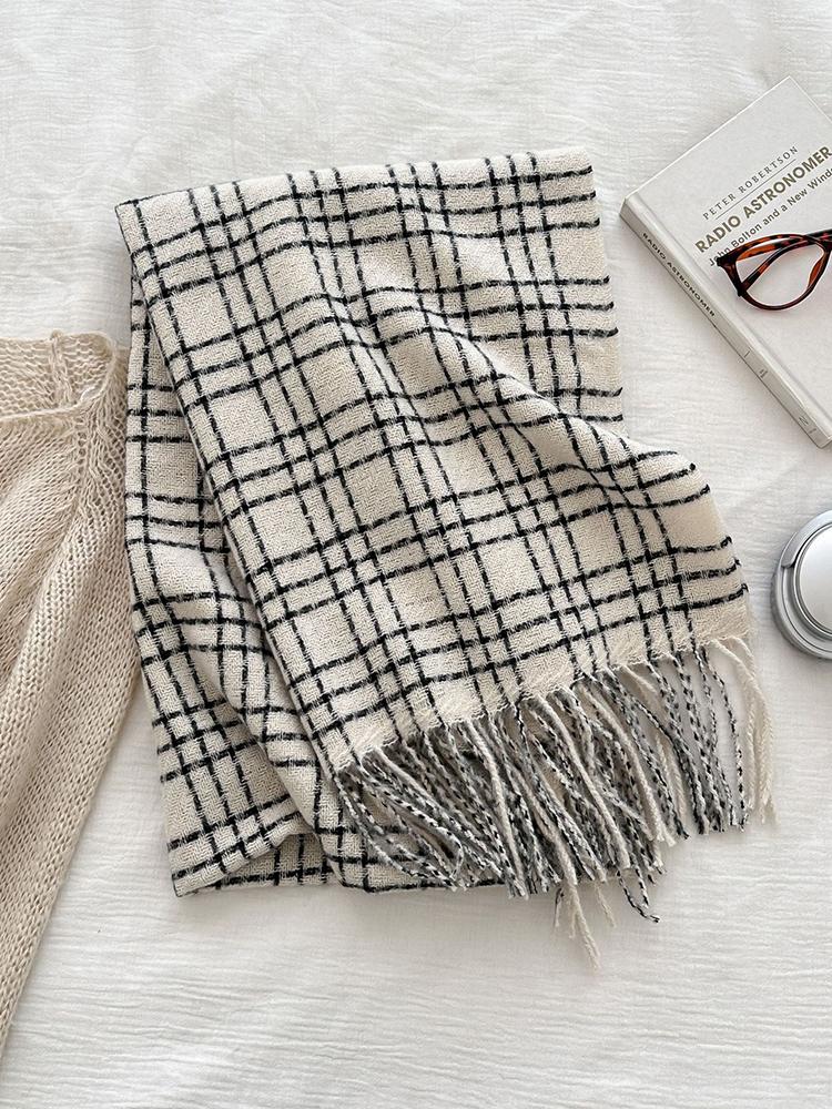 Damen Imitation Kaschmir Retro Karomuster Strickschal Kopftuch Elegant Lässig Quaste Schal Dame Mujer Wickeltuch Schal Winter Neu Koreanisch