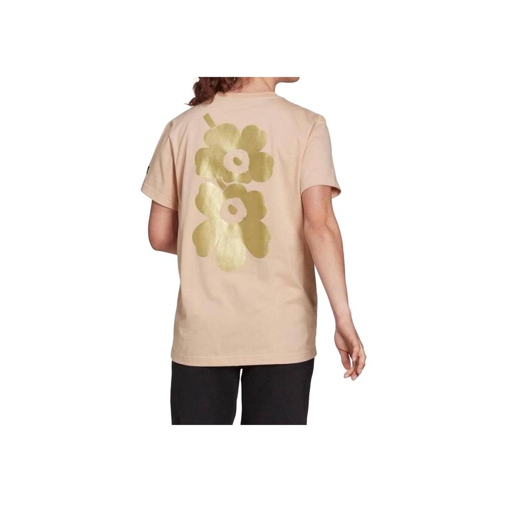 Adidas Solid Color Round Neck Pocket Front Short Sleeve T-Shirt Women Tops Pink GT8820