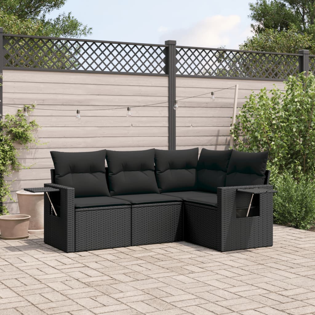 Vidaxl 4-Cz. Garden Lounge Set, Cushions, Black PE Rattan