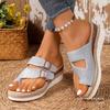 Large-sized Belt-buckle Wedge Heels Flip-flops Women's Hollowed-out Thick-soled Shoes Beach Slippers