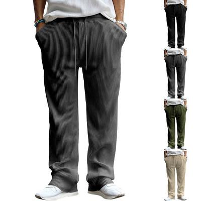 European Size Spring and Autumn Jacquard Striped Wide-leg Men's Pants Casual Loose Pit Strip Drawstring Straight Large Size Trousers Men