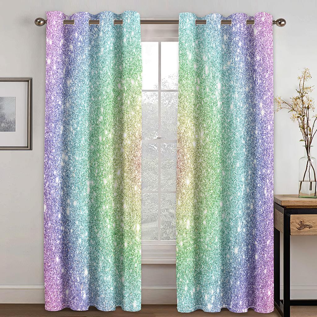 Rainbow Pink Gold Star Glitters Drips Print Children's Window Curtains for Girl Living Room Bedroom Decor 2 Pieces Free Shipping