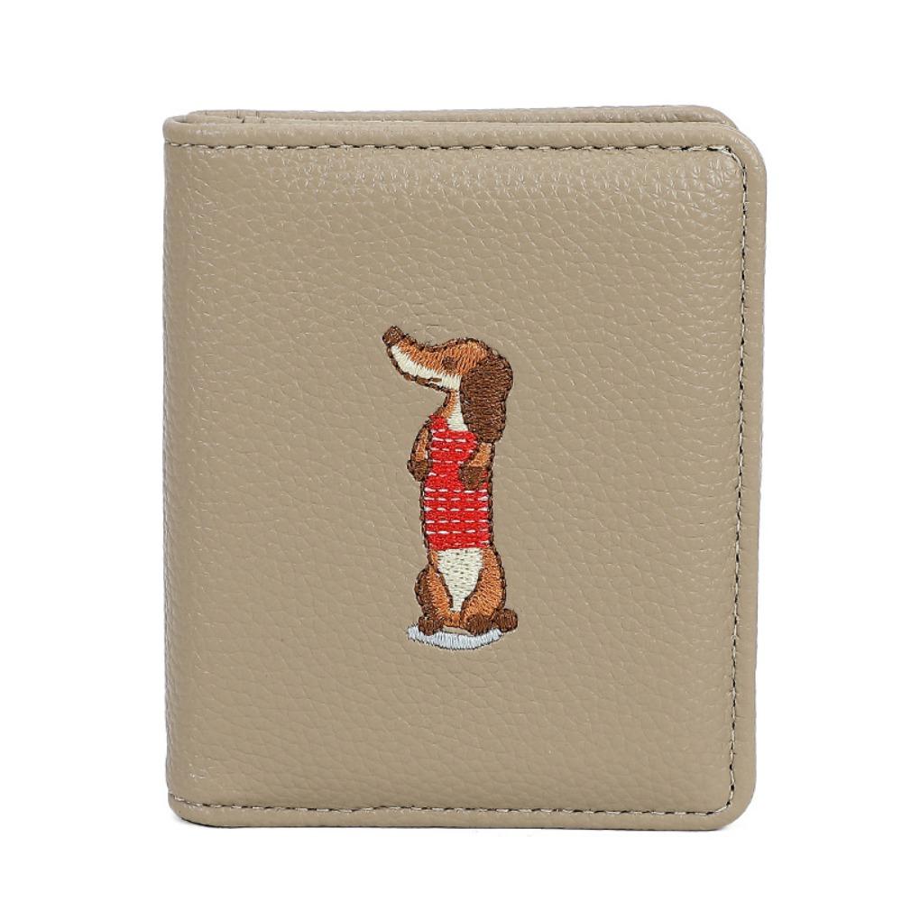 PU Leather Sausage Dog Organ Card Bag Solid Color Leather Card Holder Short Coin Purse  Work