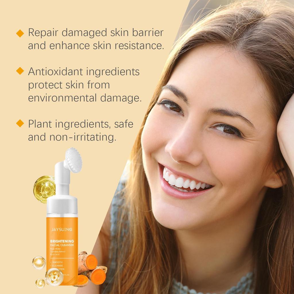 Jaysuing Turmeric Cleanser Comes with Silicone Brush Head, Gentle Cleansing and Oil Control Cleansing Skin Care Products for the Face 100ml