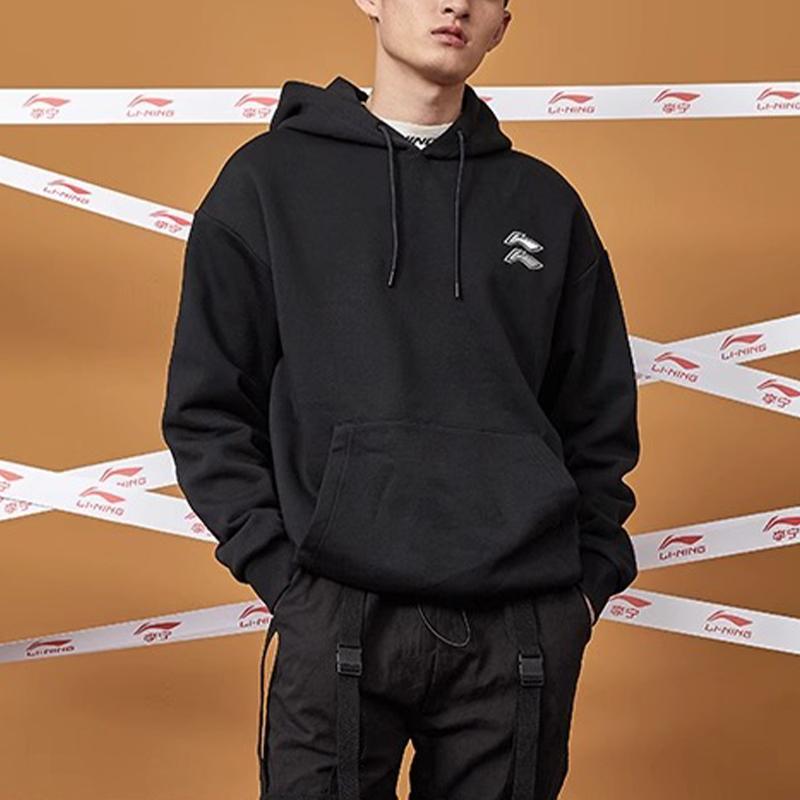 Li Ning Sportmode Serie Logo-Print Locker Hoodie Herren Hoodies Schwarz AWDTC13-1