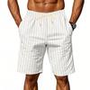 Herren S Leinen Lockerer Schnitt Gestreift Kordelzug Knielang Sommer Shorts